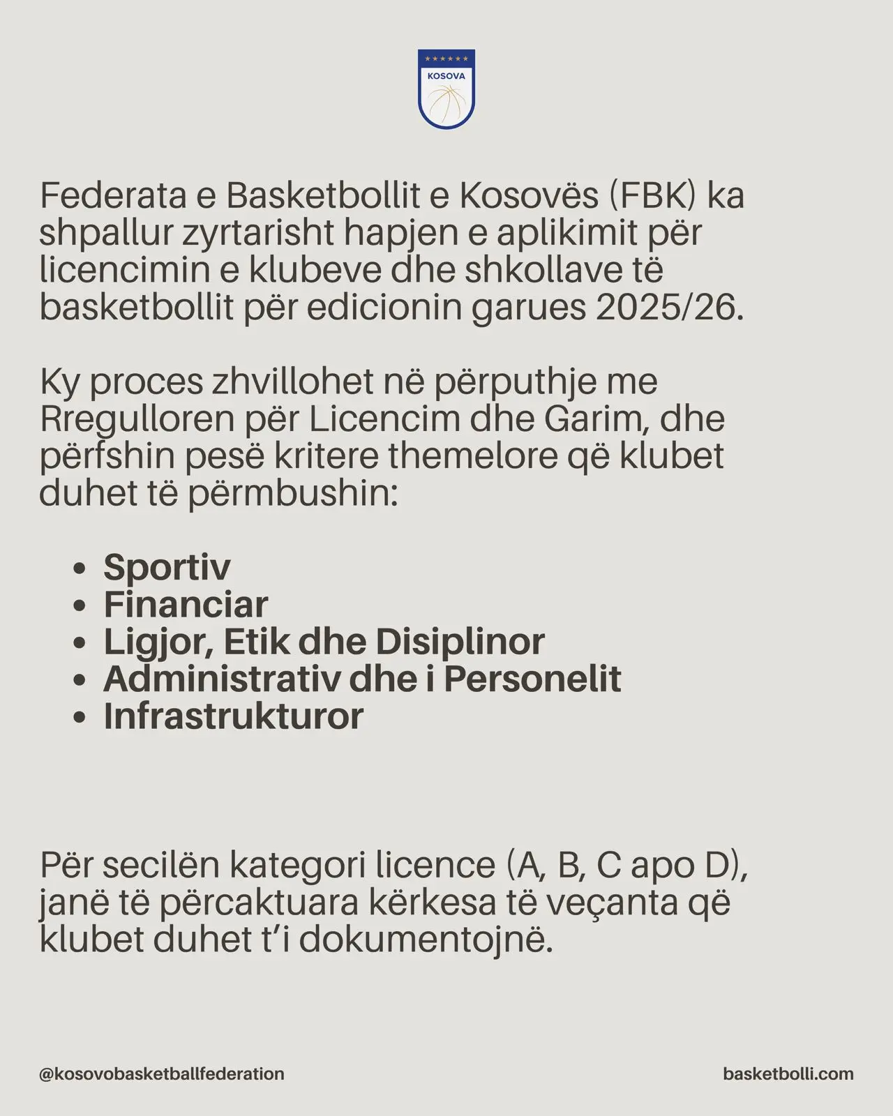 HAPJA E APLIKIMIT PËR LICENCIMIN E KLUBEVE PËR SEZONIN 2025/26